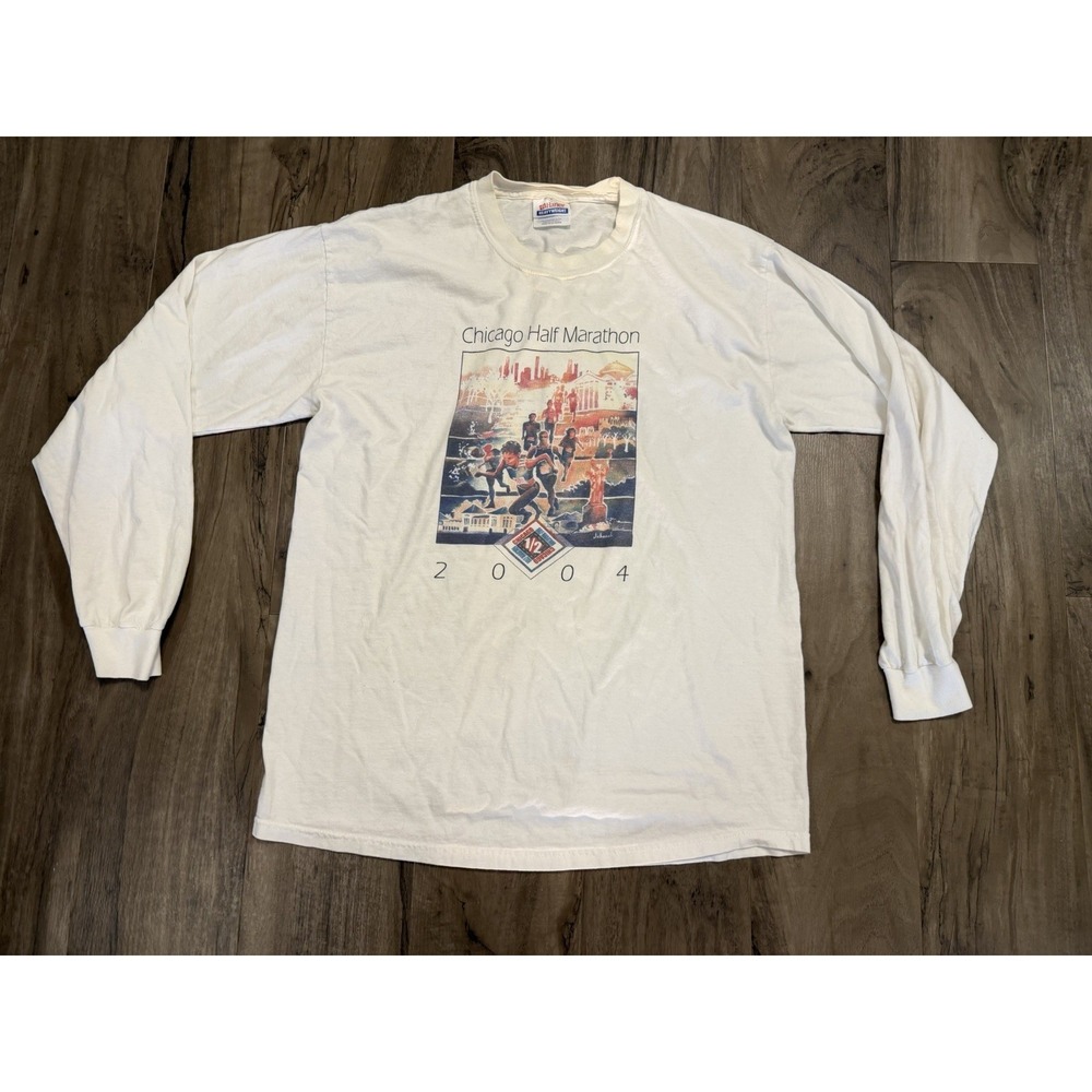 2004 Chicago Half Marathon Long Sleeve White T Shirt New Balance Size Medium